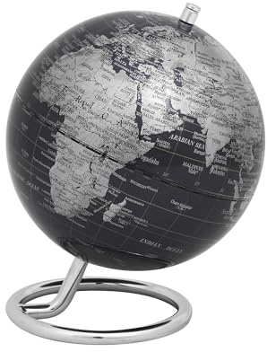TROIKA Globus Mini Ø 13 cm GAGARIN Globus schwarze Meere & matte silberfarbene Landflächen, verchromter ringförmiger Metallfuß bewegliche Achse - im hübschen Karton ideal zum Verschenken