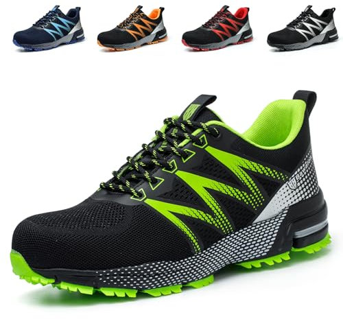 Nasogetch Chaussures de Sécurité Hommes Femme Basket de Securite Légère Confortable Chaussures de Travail Respirantes avec Embout en Acier Vert 42 EU