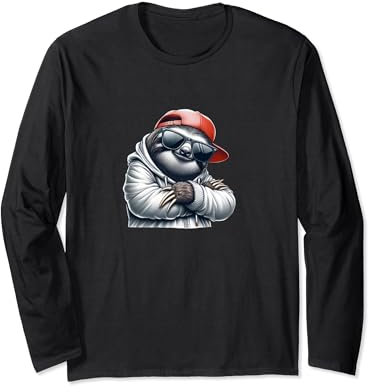 Faultier Sloth in Hip Hop Rapper Cap Langarmshirt
