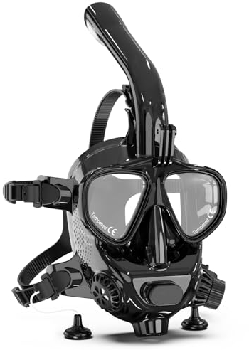 SMACO Vollgesichts Tauchmaske unterstützt Tauchen und Schnorcheln Verstellbare Tauchmaske mit Kamerahalterung, bietet 180°-Panoramablick, kompatibel mit SMACO 1L/1,9L Mini-Tauchflaschen