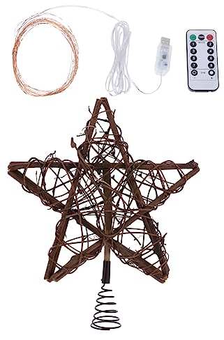 IMIKEYA Christbaumschmuck Vorbeleuchtete Baumspitze Geführter Weihnachtsbaumstern Feiertagsdekorationen Rustikale Baumspitze Dekoration Retro-baumspitze Zubehör Rattan Hölzern