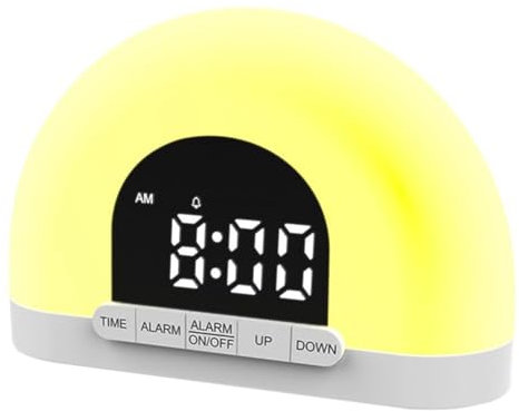 Yssevlon Adjustable Sunrise Alarm Clock for Heavy Sleepers, Wake Up Light with Sunrise Simulation, White, Medium Size