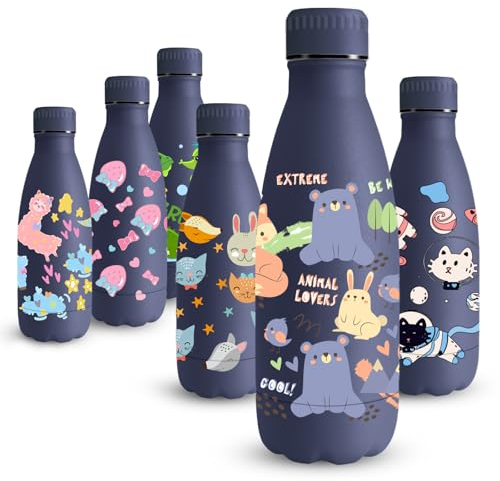 Vikaster Botella Termica Niños, 350ml Botella Agua Acero Inoxidable, Impresión 3D Termo, Pequeña Botella Térmica, Mantener 12H Caliente/24 Frío, Termo Sin BPA, Botella de Agua para Viaje, Escuela