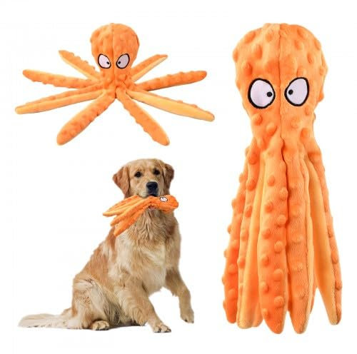Shengxi Hunde Quietschspielzeug Krake, Hundespielzeug ohne Füllung, Sicher Kauspielzeug für Welpen mit Crinkle Papier, Plüsch Interaktives Hundespielzeug für das Kleiner und Mittlerer Hunde