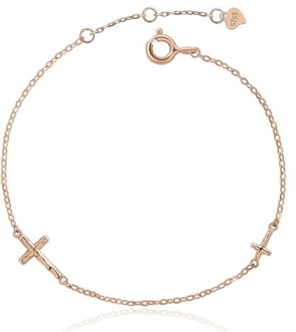 Meissa Faith Cross Bracelet for Women 925 Sterling Silver Christian Cross Bracelet Adjustable Gold Plated Chain Bracelet Jewellery Gift for Her, Rose Gold
