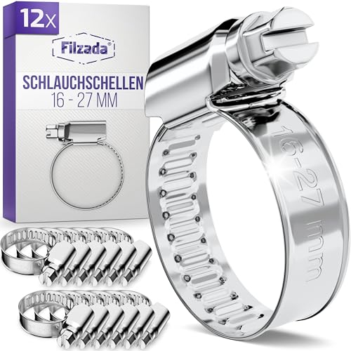 Filzada® 12x Schlauchschellen Edelstahl 16-27 mm - Schlauchschellen Edelstahl - rostfreie Schraubschelle - Schlauchschelle für Pool, Waschmaschine uvm - Schlauchklemmen Set - Schellen Set