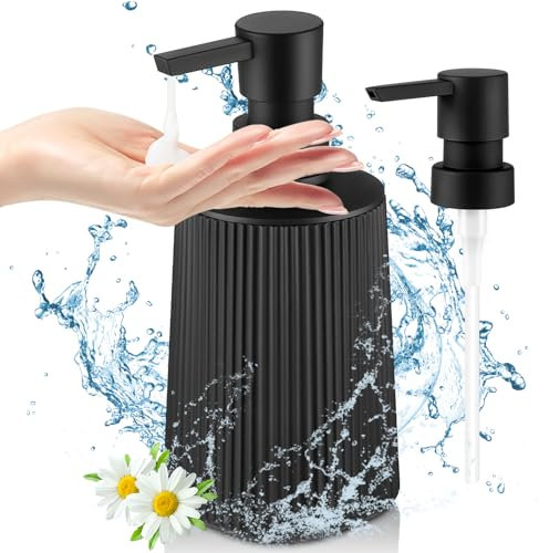 Huiguli Black Soap Dispenser, Hand Soap Dispenser with 2Pcs Pump, Refillable Liquid Hand Wash Dispenser, Modern Shower Soap Bottle for Kitchen Bathroom Body Wash Lotion
