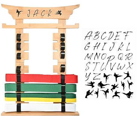 humberboat Wand-Karate-Gürtelständer mit Medaillenaufhänger und Aufklebern, Kampfsport-Gürtel-Display-Halter, 8 Gürtel, Taekwondo-Gürtel, Jiu-Jitsu-Gürtel, BJJ-Gürtel, zum Aufhängen für Kinder und