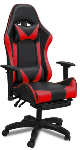 Izrielar Gaming Stuhl Ergonomischer Gaming Sessel, Bürostuhl mit verstellbare Lendenkissen und Kopfkissen, Gamer Stuhl, Ergonomischer PC Stuhl, Gepolstert Gaming Chair, Drehsessel Rot