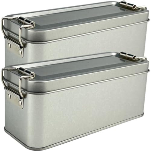 2 Pcs Tinplate Box, Metal Storage Box with Lids, Rectangular Containers with Buckle Latch, Cookies Box Tea Tins Box for Home Storage