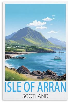 YNIEILUU Isle of Arran Schottland, Vintage-Reiseposter, 40 x 60 cm, Leinwand-Kunstposter, Gemälde, Bilder, Wandkunstdrucke, Wanddekoration für Schlafzimmer