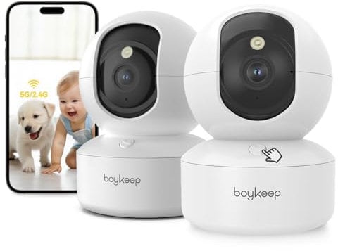 BoyKeep Haustierkamera, 2K 3MP Hundekamera, 360°-WLAN-Kameras mit App, kabellose Überwachungskameras für den Innenbereich, für Babys, Katzen, Welpen, CCTV, 2-Wege-Audio, Nachtsicht