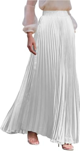 Plisseerock Damen Lang A Linie Satin Rock Damen Elegant Festlich Hochzeit Faltenrock Maxi mit Gummizug Langer Röcke Sommer Plissee Maxirock Skirt Long Sommerrock Leicht und Luftig Damenrock