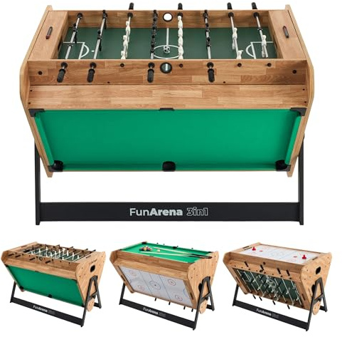 OneTeam FunArena 3in1 – Spieltisch: Tischfußball, Billard, Airhockey; multifunktional, stabil, kompakt mit austauschbaren Spielfeldern, ideal für zu Hause, Gemeinschaftsräume und Spielzimmer