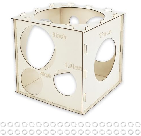 Wood Balloon Sizer Box-11 Holes Collapsible, Balloon Measurement Tool for Decorations, Arches, Columns(2-10 Inch)