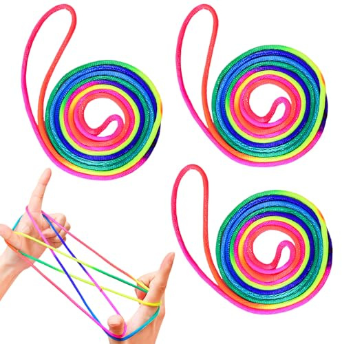 ApexPine 3 Pcs Rainbow Cats Cradle String Finger Game Party Activity | 3 pack rainbow cats cradle string finger,colourful fabric finger rope for party family leisure activity interactive