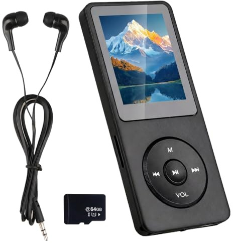 Lettore MP3 Bluetooth 5.3 64GB con Altoparlante, Autonomia 70H, Schermo 1,8”, MP4 Bluetooth Leggero, Lettore MP3 Bluetooth per Bambini Sport HiFi senza Perdita, Scheda TF 64GB