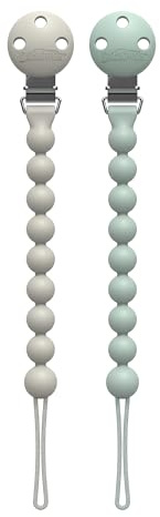 Dr. Brown's Silicone Pacifier Clips, Universal Fit Strap for Pacifiers, Green/Gray, BPA Free, 0-18 Months, 2-Pack