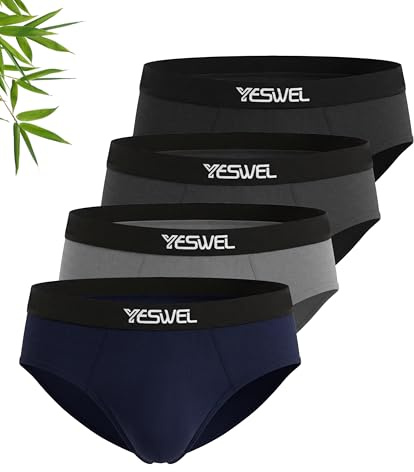 YESWEL Mens Bamboo Underwear Pack of 4, Anti Chafing Briefs Men, Soft Wide Waistband Pants with No Fly, No Itchy Labels Underpants (M-XXL)