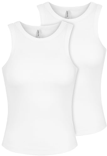 Sublevel Damen Top | Baumwolle | Ärmelloses Basic Tanktop im praktischen 2er Pack | Figurbetonter Schnitt mit klassischem Rundhalsausschnitt