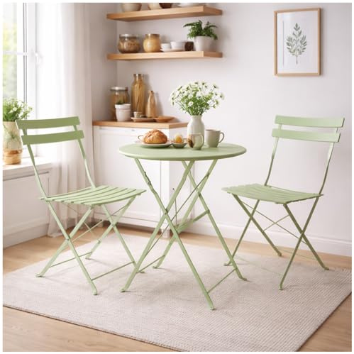 HTI living Bistro Set Metall Grün klappbar Tisch Ø 55 cm mit 2 Stühlen Balkonmöbel Sitzgruppe