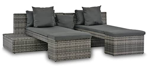 Générique Gartenmöbel, 4-teilig, Polyrattan, grau, mit 2 Sofas, 2 Liegestühlen, 5 Kissen und Sitzkissen, Gartenmöbel-Set, einfach zu montieren