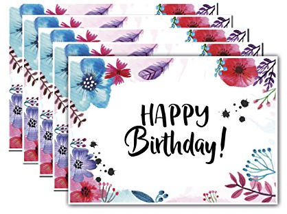 5 Geburtstagskarten Blumen Aquarell, Postkarten Geburtstag, Happy Birthday Geburtstag Postkarten Set
