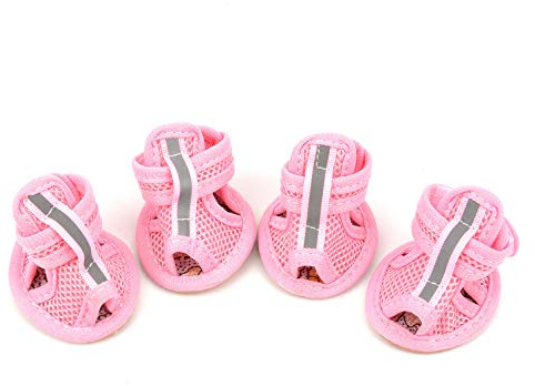 Ranphy Kleine Hundesandalen, wasserabweisend, Sommerpfotenschutz für heißen Gehweg, rutschfeste Stiefel für Jungen und Mädchen, atmungsaktive Netz-Hundeschuhe, Rosa, Nr. 1