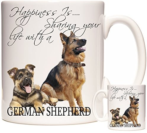 KAZMUGZ German Shepherd Mug, Happiness is, Alsatian Gift, 11oz Ceramic German Shepherd Coffee Mug,