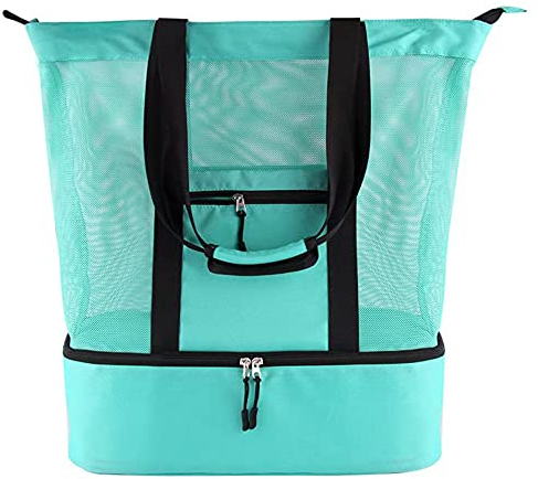ZIYUEZIKUN Strandtasche Badetasche mit Wasserdichter Kühlfach Hoch Kapazität Reißverschluss Größe Ideal für Reise/Ausflug mit Kindern Beachbag Urlaubstasche Shopper (Hellgrün)