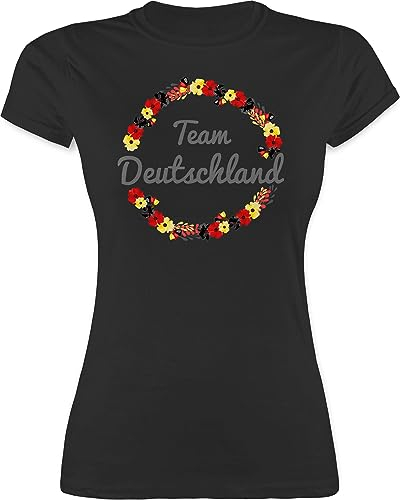 Shirt Damen - Fußball EM WM - Team Deutschland Blumenkranz - S - Schwarz - Deutschland-Fanartikel t-Shirt fußballtrikot Europameisterschaft Blumen Funshirts für Frauen deutschlandtrikot wm-Shirts