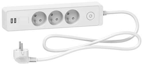 Bloc multiprises 3 Prises 2P+T et 2 USB (câble 1,5m) - Blanc et Aluminium - Schneider