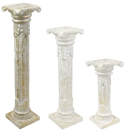 Oriental Galerie Säule Blumensäule Dekosäule Ständer Sockel Podest Blumenständer Holz Weiß Gold Goldwash 100 cm