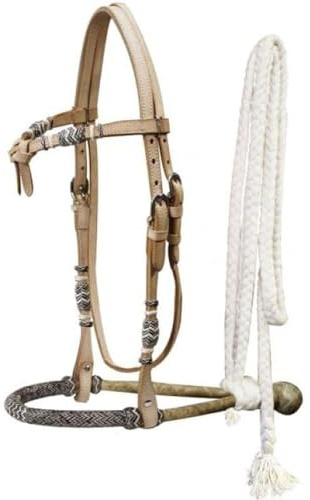 Showman Leder-Knoten, Rohleder, mit Zügeln, mit Baumwollstoff Pferde-Zaumzeug, Light Leather, Average Full Size Horse
