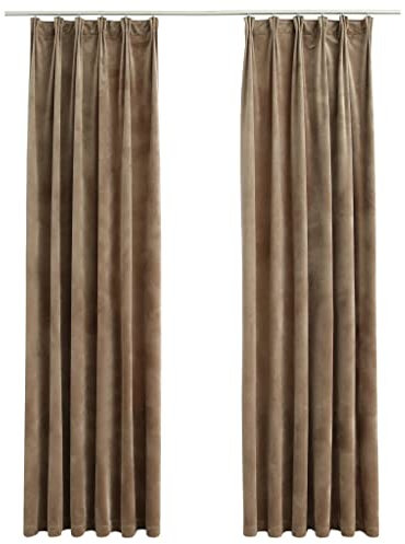 vidaXL 2X Vorhang Verdunkelung mit Haken Verdunkelungsvorhang Kräuselband Thermo Gardine Blickdicht Vorhänge Wohnzimmer Samt Beige 140x175cm