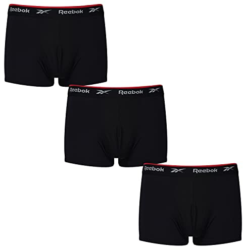 Reebok Redgrave Boxers for Men | Pack of 3 Mens Sports Trunks, Breathable & Stretchable Underwear for Men | Multipack Boxer Shorts Black