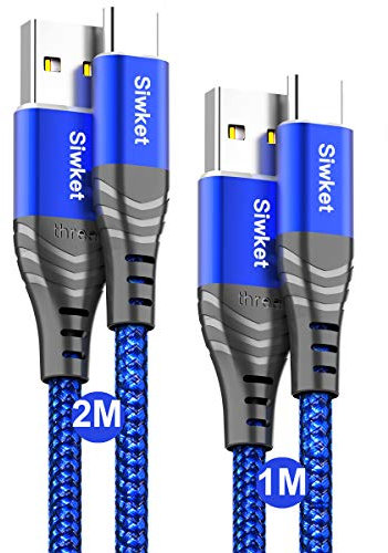 Siwket USB C Cable Type C Fast Charging Cable,[2-Pack 1M+2M] Braided USB C Fast Charger Cord 3A Data Sync for Samsung Galaxy S20/10/9,Note 9/8,LG G5,Sony Xperia,Moto G7,Switch,HTC.Macbook & More Blue