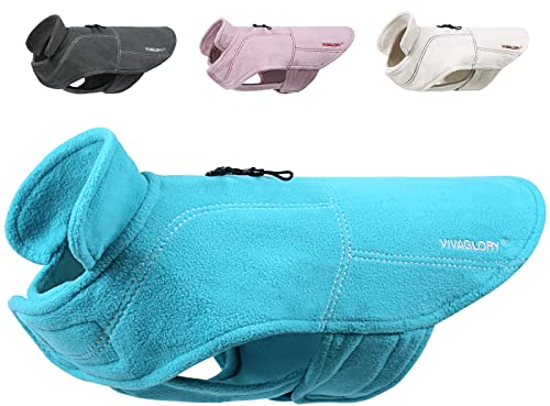 VIVAGLORY Hunde-Fleeceweste, Hundepullover für Kaltes Wetter Groß Dogs, Verstellbare Winterkleidung mit Zweifachem Reißverschluss, Reflektierende Hundemäntel, Groß, Türkis