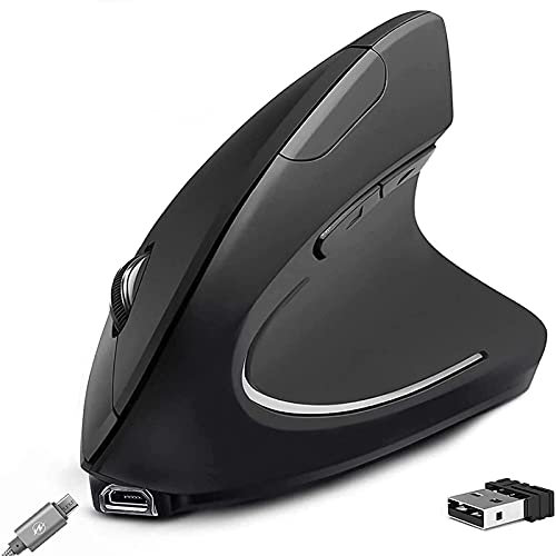 Kethvoz Vertical Souris sans Fil, Rechargeable Souris Ergonomique avec Récepteur USB, 2.4GHz Ordinateur Portable Optique Verticale Souris, 6 Boutons, 3DPI, pour Windows/XP/Vista/Linux/Mac