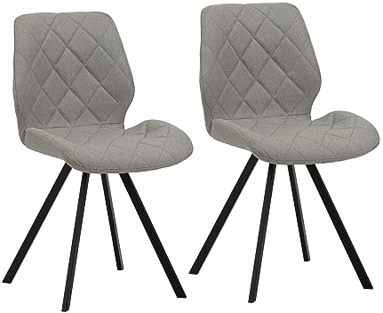 SVITA Diamond Esszimmerstühle 2er Set Küchenstuhl Polsterstuhl gesteppt Stoffbezug Hellgrau