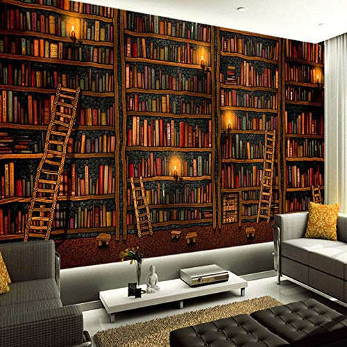 3D Wallpaper Classic Bookshelf Oil Painting Photo Mural Study Library Living Room-300Cmx210Cm