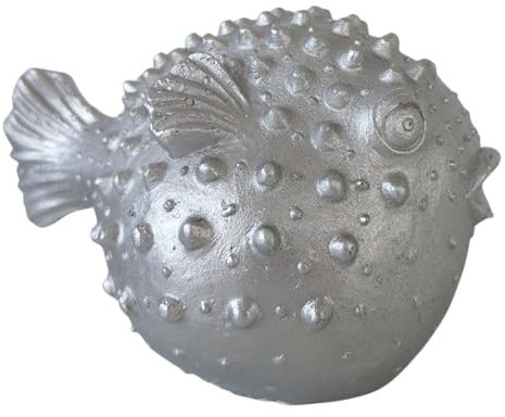 Deko Figur Fisch Kugelfisch Silber maritim Sommer Dekoobjekt Skulptur Statue