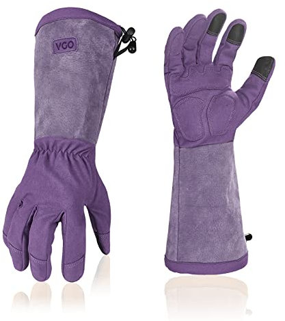 Vgo... 1Paar Gartenarbeitshandschuhe Damen,Sicherheitshandschuhe,Lange Ärmel Stulpe,Pannensicher,Dornensicher,Anti-Rutsch(SL6592-W)