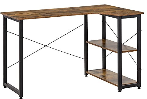 HOMCOM L Shaped Desk, Corner Computer Desk with Bookshelf for Home Office, Study Room, Workstation, 120 x 73.2 x 75cm, Rustic Brown