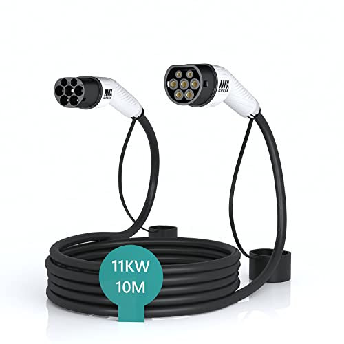 MAX GREEN EV/Cavo di Ricarica per Auto elettriche e Hybrid Plug-in, da Tipo 2 a Tipo 2, Modo 3 | 16Amp | Trifase | Potenza Massima in Uscita 11 KW | 10 Metri |