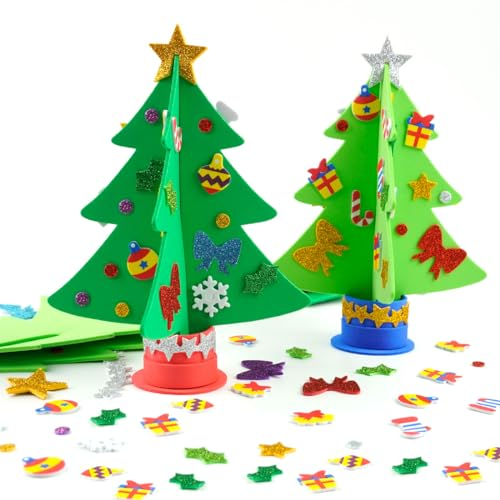 6 Stück Weihnachtsbaum Bastelset, Weihnachtsdeko Basteln Kinder, Kreative Bastelset Weihnachten Kinder, DIY Moosgummi Schablonen Bastelhandwerk für Winter, Thanksgiving, Weihnachten Deko