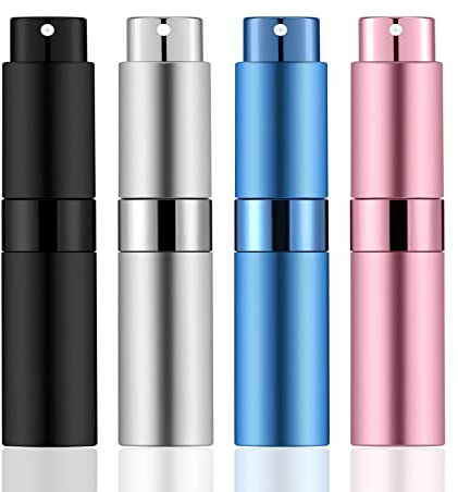 KOIBITO 7PCS/8ML Portable Refillable Mini Perfume Atomizer Bottles, Empty Cologne Spray Bottle, Pocket Travel Perfume Bottles Include Refill Tools (Matte Black,Pink,Blue,Silver)