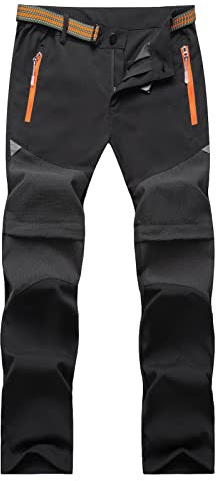 Maeau Pantalon de travail 2 en 1 zippé pour enfant garçon Séchage rapide Léger Imperméable Pantalon d'extérieur Pantalon de randonnée Pantalon de trekking Pantalon softshell avec ceinture Printemps