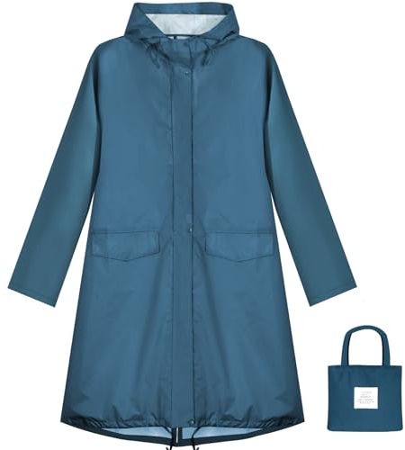 ANYOO Veste de Pluie Imperméable pour Femmes avec Capuche, Manteau de Pluie Léger et Long, Coupe-vent et Trench,Mer Bleue,Taille unique