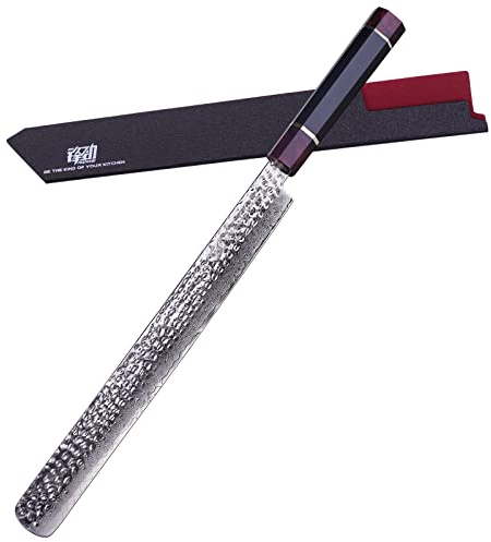 FINDKING Eternity Series Schinkenmesser mit ABS Scheide, Scharfes Tranchiermesser f¨¹r Fleisch, BBQ Must-Have Messer, 9Cr18MoV Damaszener Stahl Klinge, Harz achteckiger Griff, 12 Zoll/30CM